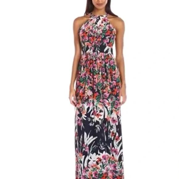 Eliza J Floral Print Inner lined Halter Tie Neck Maxi Dress Size 14 - Picture 2 of 13